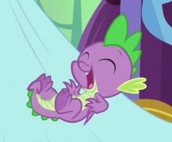Size: 412x341 | Tagged: safe, screencap, character:spike, species:dragon, episode:father knows beast, g4, my little pony: friendship is magic, bedsheets, claws, cropped, cute, eyes closed, happy, male, solo, spikabetes, toes, winged spike