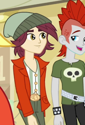 Size: 398x587 | Tagged: safe, screencap, character:normal norman, episode:run to break free, g4, my little pony:equestria girls, background human, clothing, crimson napalm, cropped, male, smiling