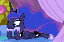 Size: 552x365 | Tagged: safe, screencap, character:princess luna, species:alicorn, species:pony, episode:between dark and dawn, g4, my little pony: friendship is magic, bed, cute, ethereal mane, galaxy mane, hoof shoes, hooves on cheeks, lunabetes, lying down, prone