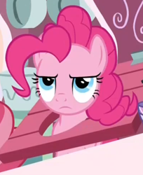 Size: 400x491 | Tagged: safe, screencap, character:pinkie pie, species:pony, episode:between dark and dawn, g4, my little pony: friendship is magic, cropped, pinkie pie is not amused, solo, unamused