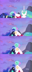 Size: 2732x6148 | Tagged: safe, screencap, character:princess celestia, character:princess luna, species:pony, episode:between dark and dawn, g4, my little pony: friendship is magic, season 9, ass up, butt comparison, clothing, female, hawaiian shirt, moonbutt, out of context, royal booty, royal plots, royal sisters, shirt, siblings, sisters, sunbutt