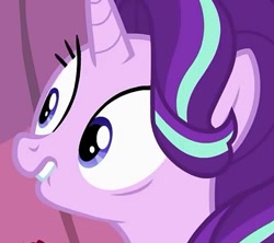 Size: 587x521 | Tagged: safe, screencap, character:starlight glimmer, species:pony, species:unicorn, episode:rock solid friendship, g4, my little pony: friendship is magic, bust, cropped, female, lip bite, solo, worried
