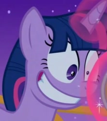 Size: 853x967 | Tagged: safe, screencap, character:twilight sparkle, character:twilight sparkle (alicorn), species:alicorn, species:pony, episode:between dark and dawn, g4, my little pony: friendship is magic, amulet, cropped, faec, female, funny face, insanity, jewelry, levitation, magic, magic aura, mare, night, solo, stars, telekinesis, twilight snapple, twilight sparkle is best facemaker, twilynanas, wide eyes