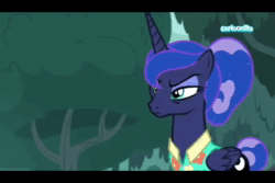 Size: 720x480 | Tagged: safe, screencap, character:princess luna, species:pony, episode:between dark and dawn, g4, my little pony: friendship is magic, angry, animated, burrs, butt, literal butthurt, moonbutt, pain, plot, scowl, sound, stingbush seed pods, webm