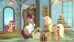 Size: 1920x1080 | Tagged: safe, screencap, character:mane allgood, character:scootaloo, character:snap shutter, species:pegasus, species:pony, episode:the last crusade, g4, my little pony: friendship is magic, clothing, shirt, suitcase