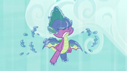 Size: 1280x720 | Tagged: safe, screencap, character:spike, species:dragon, episode:between dark and dawn, g4, my little pony: friendship is magic, eyes closed, falling, male, saliva on feet, sky, wet spike, winged spike, wings