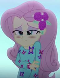 Size: 757x981 | Tagged: safe, screencap, character:fluttershy, episode:the last drop, g4, my little pony:equestria girls, blushing, cropped, lidded eyes, the last drop: fluttershy