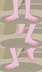 Size: 1366x2304 | Tagged: safe, edit, edited screencap, screencap, character:pinkie pie, episode:too hot to handle, g4, my little pony:equestria girls, barefoot, close-up, comic, feet, hot, legs, ouch, pictures of legs, screencap comic