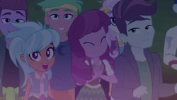 Size: 1280x720 | Tagged: safe, screencap, character:cheerilee, character:curly winds, character:fleur-de-lis, character:frosty orange, episode:the last drop, g4, my little pony:equestria girls, clapping, curly winds, duke suave, eyes closed, female, lemon zack, male, needs more jpeg, some blue guy, the last drop: big macintosh, track starr