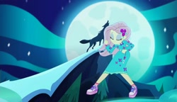 Size: 1881x1080 | Tagged: safe, screencap, character:fluttershy, species:wolf, episode:the last drop, g4, my little pony:equestria girls, clothing, moon, shoes, sneakers, the last drop: fluttershy