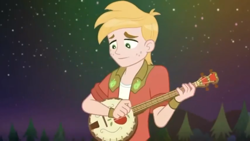 Size: 1280x720 | Tagged: safe, screencap, character:big mcintosh, episode:the last drop, g4, my little pony:equestria girls, banjo, male, musical instrument, night, night sky, sky, solo, the last drop: big macintosh