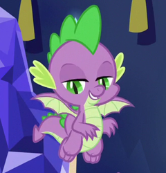 Size: 328x341 | Tagged: safe, screencap, character:spike, species:dragon, episode:between dark and dawn, g4, my little pony: friendship is magic, claws, cropped, flying, male, smiling, solo, winged spike, wings