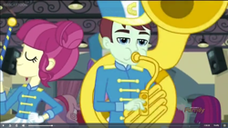 Size: 1366x768 | Tagged: safe, screencap, character:majorette, character:mystery mint, character:sweeten sour, character:sweetie belle, equestria girls:friendship games, g4, my little pony:equestria girls, chs rally song, low quality, majorette, musical instrument, sousaphone, sweeten sour, tuba