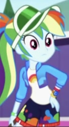 Size: 338x617 | Tagged: safe, screencap, character:rainbow dash, equestria girls:sunset's backstage pass, g4, my little pony:equestria girls, cropped, cute, dashabetes, geode of super speed, hand on hip, hips, magical geodes, music festival outfit, solo, visor