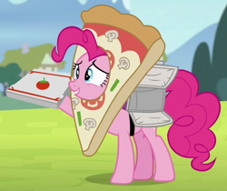 Size: 558x468 | Tagged: safe, screencap, character:pinkie pie, species:pony, episode:rock solid friendship, g4, my little pony: friendship is magic, cropped, pizza box, pizza delivery, solo