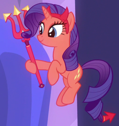 Size: 510x540 | Tagged: safe, screencap, character:rarity, species:pony, species:unicorn, episode:the saddle row review, g4, my little pony: friendship is magic, cropped, devil horns, devil rarity, shoulder devil, solo
