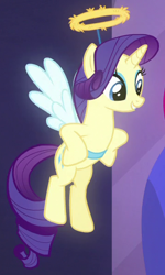 Size: 360x600 | Tagged: safe, screencap, character:rarity, species:pony, species:unicorn, episode:the saddle row review, g4, my little pony: friendship is magic, cropped, halo, shoulder angel, solo