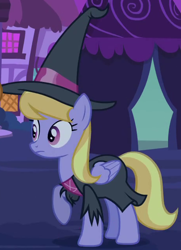 Size: 462x637 | Tagged: safe, screencap, character:cloud kicker, species:pegasus, species:pony, episode:luna eclipsed, g4, my little pony: friendship is magic, clothing, costume, cropped, female, hat, mare, nightmare night costume, outfit catalog, raised hoof, raised leg, solo, witch, witch hat