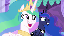 Size: 1920x1080 | Tagged: safe, screencap, character:princess celestia, character:princess luna, species:alicorn, species:pony, episode:between dark and dawn, g4, my little pony: friendship is magic, duo, faec, female, mare, siblings, sisters, so awesome