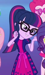 Size: 594x1000 | Tagged: safe, screencap, character:fluttershy, character:pinkie pie, character:rarity, character:twilight sparkle, character:twilight sparkle (scitwi), species:eqg human, episode:i'm on a yacht, g4, my little pony:equestria girls, cropped, cute, glasses, ponytail, sexy, solo focus, twiabetes