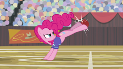 Size: 1280x720 | Tagged: safe, screencap, character:pinkie pie, species:earth pony, species:pony, episode:common ground, g4, my little pony: friendship is magic, buckball, female, mare, solo