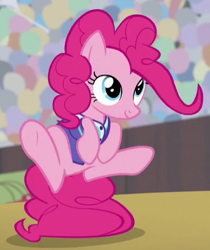 Size: 385x459 | Tagged: safe, screencap, character:pinkie pie, species:earth pony, species:pony, episode:common ground, g4, my little pony: friendship is magic, cropped, cute, diapinkes, female, mare, smiling, solo, tail stand