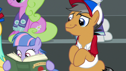 Size: 1280x720 | Tagged: safe, screencap, character:daisy, character:orion, character:quibble pants, character:sunshower raindrops, character:wind sprint, species:pony, episode:common ground, g4, my little pony: friendship is magic, book, crying, liquid pride