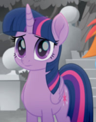 Size: 341x433 | Tagged: safe, screencap, character:rainbow dash, character:twilight sparkle, character:twilight sparkle (alicorn), species:alicorn, species:pegasus, species:pony, friendship is magic: rainbow roadtrip, g4, my little pony: friendship is magic, cropped, cute, female, mare, offscreen character, sad, sadorable, solo focus, twiabetes