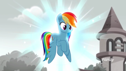 Size: 1920x1080 | Tagged: safe, screencap, character:rainbow dash, species:pegasus, species:pony, friendship is magic: rainbow roadtrip, g4, my little pony: friendship is magic, discovery family logo, female, flying, mare, solo