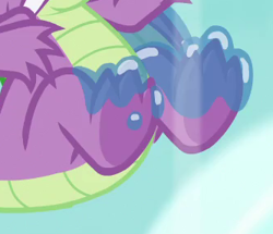 Size: 333x286 | Tagged: safe, screencap, character:spike, species:dragon, episode:between dark and dawn, g4, my little pony: friendship is magic, claws, cropped, feet, legs, male, male feet, pictures of legs, saliva on feet, toes, winged spike