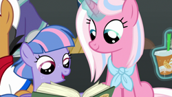 Size: 1920x1080 | Tagged: safe, screencap, character:clear sky, character:quibble pants, character:wind sprint, species:pony, episode:common ground, g4, my little pony: friendship is magic, book, female, like mother like daughter, mother and daughter