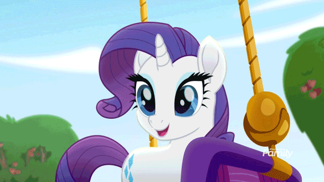 Size: 640x360 | Tagged: safe, screencap, character:rainbow dash, character:rarity, species:pegasus, species:pony, species:unicorn, friendship is magic: rainbow roadtrip, g4, my little pony: friendship is magic, animated, arrogance, beautiful, cute, discovery family logo, duo, eyeshadow, female, flapping, flying, hot air balloon, lidded eyes, makeup, mare, pointing, pose, pride, raised hoof, show off, spread wings, underhoof, wings