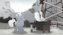 Size: 1920x1080 | Tagged: safe, screencap, character:sunny skies, character:torque wrench, species:earth pony, species:pony, species:unicorn, friendship is magic: rainbow roadtrip, g4, my little pony: friendship is magic, animated, cutie mark, desaturated, female, male, sound, webm, welding mask