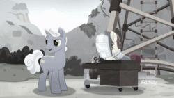 Size: 1920x1080 | Tagged: safe, screencap, character:sunny skies, character:torque wrench, species:pony, friendship is magic: rainbow roadtrip, g4, my little pony: friendship is magic, animated, desaturated, sound, webm, welding, welding mask