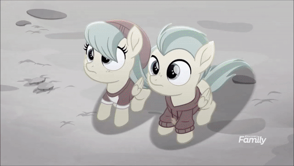 Size: 600x338 | Tagged: safe, screencap, character:barley barrel, character:pickle barrel, character:rainbow dash, species:pony, friendship is magic: rainbow roadtrip, g4, my little pony: friendship is magic, animated, aura, barrel twins, gif, siblings, twins