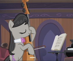 Size: 1139x941 | Tagged: safe, screencap, character:octavia melody, species:pony, episode:slice of life, g4, my little pony: friendship is magic, bipedal, cello, cropped, eyes closed, musical instrument, playing instrument, smiling, solo