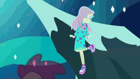 Size: 480x270 | Tagged: safe, screencap, character:fluttershy, species:bird, species:chicken, episode:the last drop, g4, my little pony:equestria girls, animated, dancing, female, gif, shoes, sneakers, the last drop: fluttershy