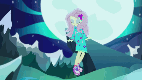 Size: 480x270 | Tagged: safe, screencap, character:fluttershy, episode:the last drop, g4, my little pony:equestria girls, animated, club can't handle me, dancing, female, full moon, gif, loop, moon, shoes, sneakers, the last drop: fluttershy