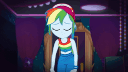 Size: 1920x1080 | Tagged: safe, screencap, character:rainbow dash, equestria girls:spring breakdown, g4, my little pony:equestria girls, animated, close-up, clothing, geode of super speed, hat, hip sway, hips, magical geodes, no sound, solo, webm
