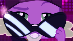 Size: 1280x720 | Tagged: safe, screencap, character:spike, character:spike (dog), species:dog, episode:i'm on a yacht, g4, my little pony:equestria girls, close-up, glasses, male, paws, rapper spike