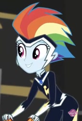 Size: 536x788 | Tagged: safe, screencap, character:rainbow dash, character:zapp, episode:power ponies, equestria girls:movie magic, g4, my little pony: friendship is magic, my little pony:equestria girls, alternate hairstyle, clothing, costume, cropped, cute, dashabetes, female, geode of super speed, magical geodes, outfit, solo, watermark