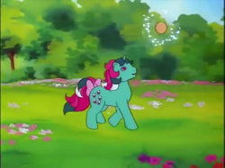 Size: 641x480 | Tagged: safe, screencap, character:fizzy, episode:mish mash melee, g1, my little pony 'n friends, ball, bubble, cute, fizzybetes, tree
