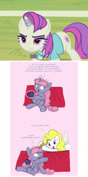 Size: 728x1468 | Tagged: safe, artist:carnifex, screencap, character:asteria, character:surprise, oc, oc:velvet, species:pegasus, species:pony, species:unicorn, episode:2-4-6 greaaat, g1, g4, ask velvet, chinese, coffee mug, comparison, female, g1 to g4, generation leap, horn, horn ring, imminent disaster, inhibitor ring, magic, magic aura, magic suppression, mare, mug, telekinesis, this will end in tears
