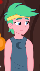 Size: 357x642 | Tagged: safe, screencap, character:scribble dee, episode:five lines you need to stand in, g4, my little pony:equestria girls, background human, bare arms, clothing, cropped, lemon zack, male, offscreen character, solo