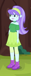 Size: 206x503 | Tagged: safe, screencap, character:aqua blossom, episode:five lines you need to stand in, g4, my little pony:equestria girls, background human, boots, clothing, cropped, cute, hairband, shoes, skirt, socks, solo