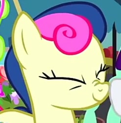 Size: 378x382 | Tagged: safe, screencap, character:bon bon, character:rarity, character:sweetie drops, species:earth pony, species:pony, episode:it isn't the mane thing about you, g4, my little pony: friendship is magic, adorabon, amused, background pony, bon bon is amused, boop, cropped, cute, eyes closed, female, mare, scrunchy face