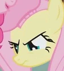 Size: 261x289 | Tagged: safe, screencap, character:fluttershy, character:pinkie pie, species:pony, episode:griffon the brush-off, angry, cropped, cute, madorable, upset