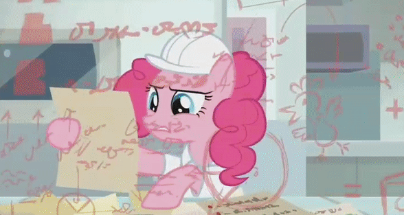 Size: 588x313 | Tagged: safe, screencap, character:pinkie pie, species:earth pony, species:pony, episode:the last laugh, g4, my little pony: friendship is magic, animated, clothing, female, gif, lab coat, math, nose in the air, paper, thinking, uvula