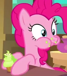 Size: 603x683 | Tagged: safe, screencap, character:pinkie pie, species:earth pony, species:pony, episode:the mean 6, g4, my little pony: friendship is magic, aweeg*, cropped, cupcake, cute, diapinkes, eating, food, puffy cheeks, solo