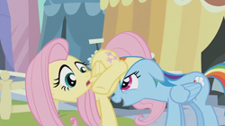 Size: 1280x720 | Tagged: safe, screencap, character:fluttershy, character:rainbow dash, species:pony, episode:the crystal empire, g4, my little pony: friendship is magic, cropped, out of context